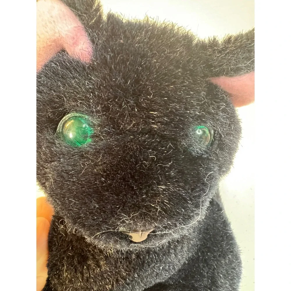 Vintage 1988 World of Smile International Black Cat Plush Zipper Pouch Korea 8